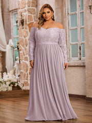 Hors de l'Epaule Robes à Manches Longues en Dentelle Dusk Grande Taille