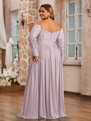 Hors de l'Epaule Robes à Manches Longues en Dentelle Dusk Grande Taille