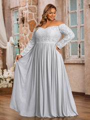 Hors de l'Epaule Robes à Manches Longues en Dentelle Argent Grande Taille
