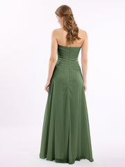 Robes Col en Cœur Sans Bretelles Mousseline Olive Verte
