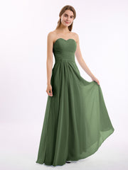Robes Col en Cœur Sans Bretelles Mousseline Olive Verte