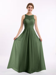 Illusion Col en Cœur Empire Mousseline Robe Olive Verte