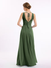 Illusion Col en Cœur Empire Mousseline Robe Olive Verte