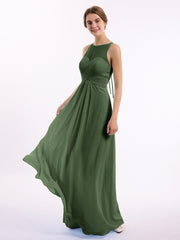 Illusion Col en Cœur Empire Mousseline Robe Olive Verte