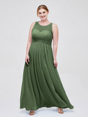 Illusion Col en Cœur Empire Mousseline Robe Olive Verte Grande Taille