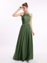 Licou Col Montant Mousseline Robe Demoiselle d'honneur Olive Verte