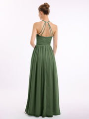 Licou Col Montant Mousseline Robe Demoiselle d'honneur Olive Verte