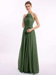 Licou Col Montant Mousseline Robe Demoiselle d'honneur Olive Verte