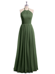 Licou Col Montant Mousseline Robe Demoiselle d'honneur Olive Verte Grande Taille