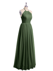 Licou Col Montant Mousseline Robe Demoiselle d'honneur Olive Verte