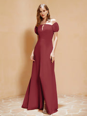 Robe Longue à Demi-Manches avec Fente Bordeaux