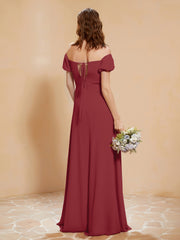 Robe Longue à Demi-Manches avec Fente Bordeaux