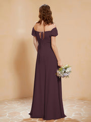 Robe Longue à Demi-Manches avec Fente Cabernet