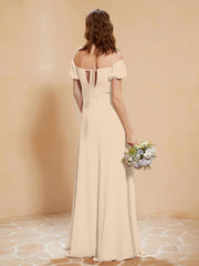Robe Longue à Demi-Manches avec Fente Champagne Grande Taille