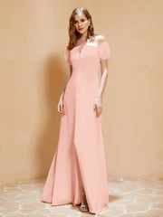 Robe Longue à Demi-Manches avec Fente Corail
