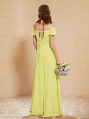 Robe Longue à Demi-Manches avec Fente Jonquille Grande Taille