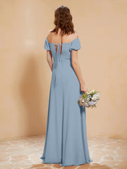 Robe Longue à Demi-Manches avec Fente Bleu Poudré