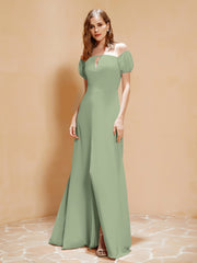 Robe Longue à Demi-Manches avec Fente Sauge Poudrée Grande Taille