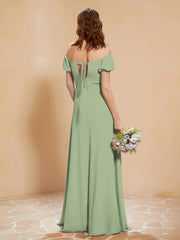Robe Longue à Demi-Manches avec Fente Sauge Poudrée Grande Taille