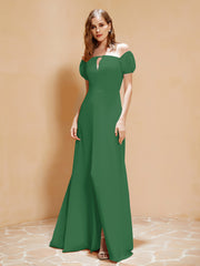 Robe Longue à Demi-Manches avec Fente Emeraude