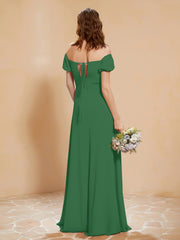 Robe Longue à Demi-Manches avec Fente Emeraude Grande Taille