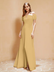 Robe Longue à Demi-Manches avec Fente Or Grande Taille