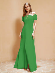 Robe Longue à Demi-Manches avec Fente Vert
