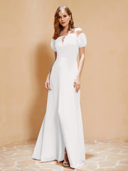 Robe Longue à Demi-Manches avec Fente Ivoire Grande Taille