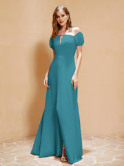 Robe Longue à Demi-Manches avec Fente Jade