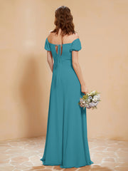 Robe Longue à Demi-Manches avec Fente Jade Grande Taille