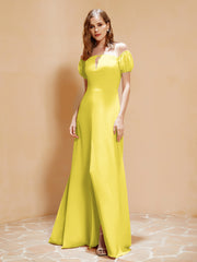 Robe Longue à Demi-Manches avec Fente Citron