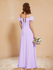Robe Longue à Demi-Manches avec Fente Lilas Grande Taille