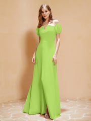 Robe Longue à Demi-Manches avec Fente Vert Citron Grande Taille