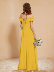 Robe Longue à Demi-Manches avec Fente Souci