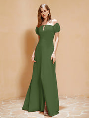 Robe Longue à Demi-Manches avec Fente Mousse Grande Taille