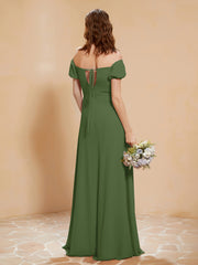Robe Longue à Demi-Manches avec Fente Mousse