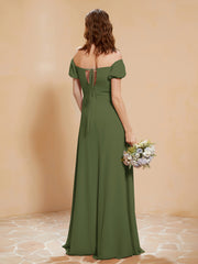 Robe Longue à Demi-Manches avec Fente Olive Verte