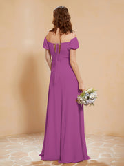 Robe Longue à Demi-Manches avec Fente Orchidee