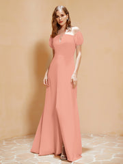 Robe Longue à Demi-Manches avec Fente Papaye