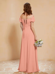 Robe Longue à Demi-Manches avec Fente Papaye