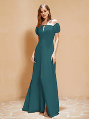 Robe Longue à Demi-Manches avec Fente Paon