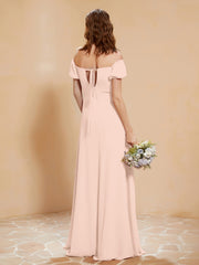 Robe Longue à Demi-Manches avec Fente Rose Perle