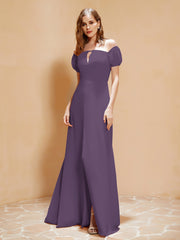Robe Longue à Demi-Manches avec Fente Plum Grande Taille