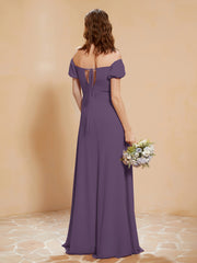 Robe Longue à Demi-Manches avec Fente Plum Grande Taille