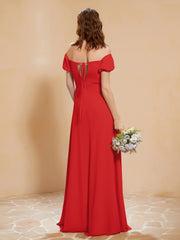 Robe Longue à Demi-Manches avec Fente Rouge