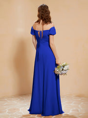 Robe Longue à Demi-Manches avec Fente Bleu Royale Grande Taille