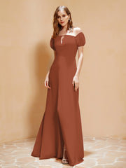 Robe Longue à Demi-Manches avec Fente Rouille Grande Taille