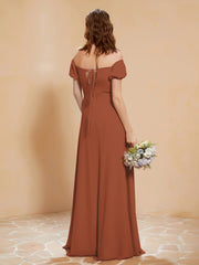 Robe Longue à Demi-Manches avec Fente Rouille Grande Taille
