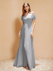 Robe Longue à Demi-Manches avec Fente Argent Grande Taille