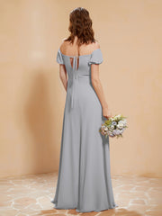 Robe Longue à Demi-Manches avec Fente Argent Grande Taille